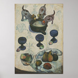 Póster Vida con tres cachorros de Paul Gauguin