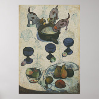Póster Vida con tres cachorros de Paul Gauguin