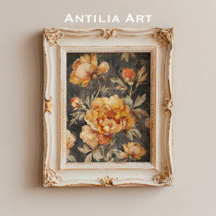 Póster Vida de la pintura de flores oscuras de Moody