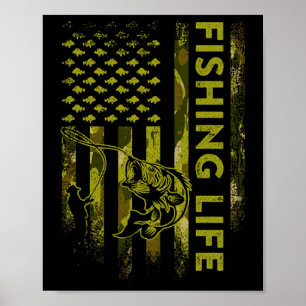 Póster Vida de pesca de camuflaje con bandera de Estados