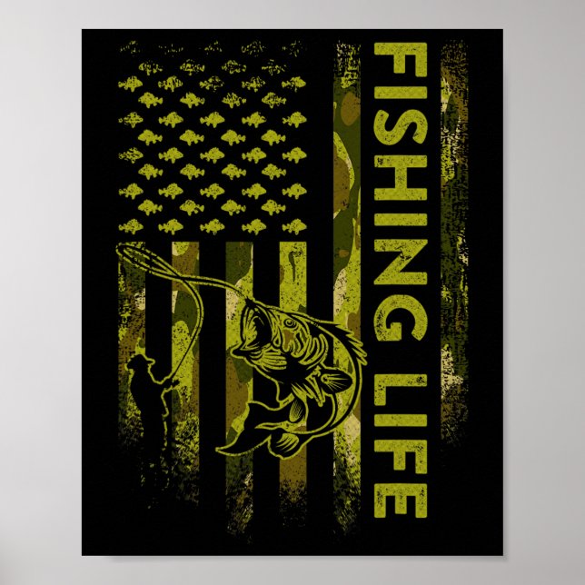 Póster Vida de pesca de camuflaje con bandera de Estados  (Frente)