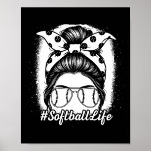Póster Vida de sóftbol Moño desordenado Guante de bate Ch
