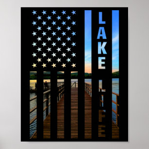 Póster Vida en el lago Muelle de la bandera americana Pue