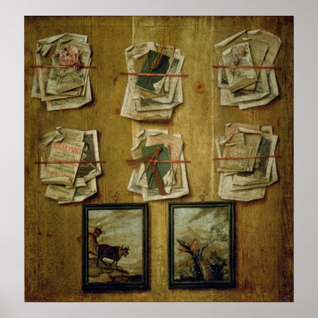Póster Vida fija con hojas de libros y fotos, 1783 (Frente)