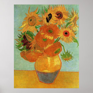 Póster Vida fija - Vase con doce girasoles