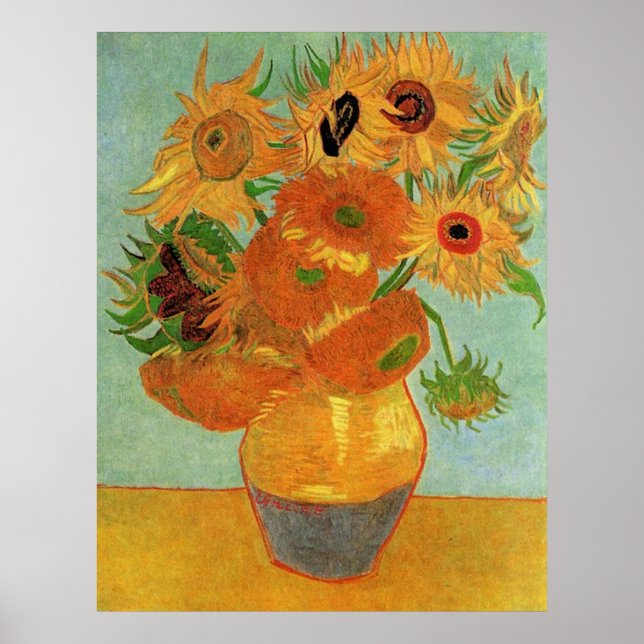 Póster Vida fija - Vase con doce girasoles (Frente)