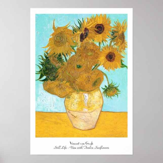 Póster Vida fija - Vase con doce girasoles van Gogh (Frente)