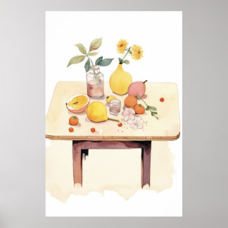 Póster Vida fija y caprichosa con frutas y flores