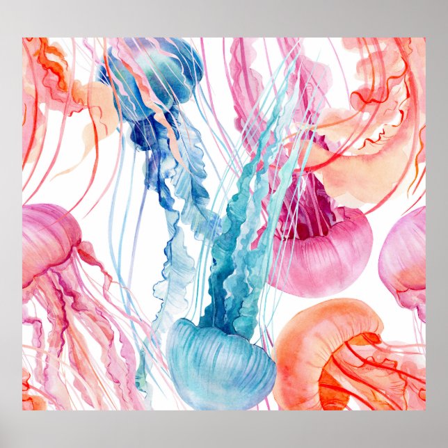 Póster Vida marina acuática: burbujas y medusas (Frente)