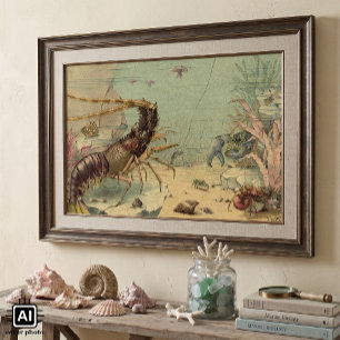 Póster Vida Marina Subacuática Antigua, Animales en el Oc