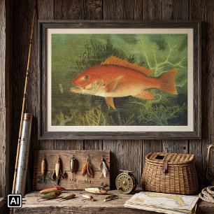 Póster Vida Marina Vintage, Pez Lutjanus en el Océano