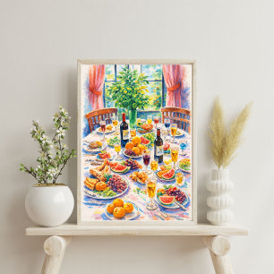 Póster Vida mediterránea colorida en una mesa con vino