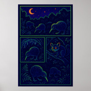 Póster Vida nocturna del kiwi: criaturas nocturnas de Nue
