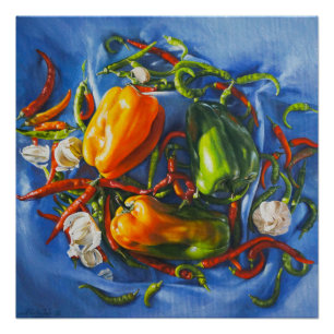 Póster Vida picante con pimientos y ajo