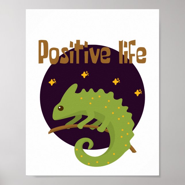 Póster Vida positiva Kawaii divertido lindo camaleón verd (Frente)