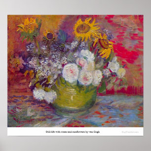 Póster Vida residual con rosas y girasoles de van Gogh
