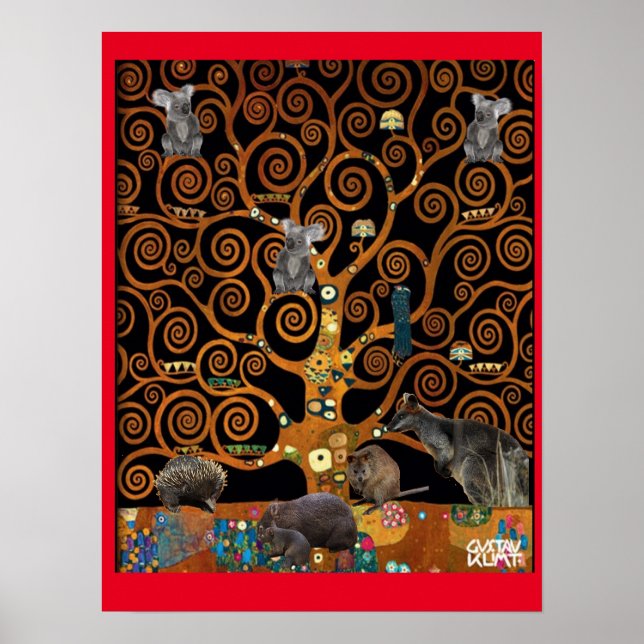Póster Vida salvaje australiana en el árbol de la vida, p (Frente)