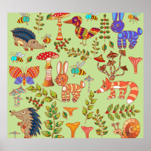 Póster Vida silvestre: Ilustracion de fauna de la Flora d