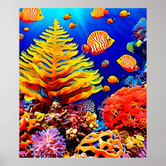 Póster Vida submarina de los arrecifes de peces tropicale