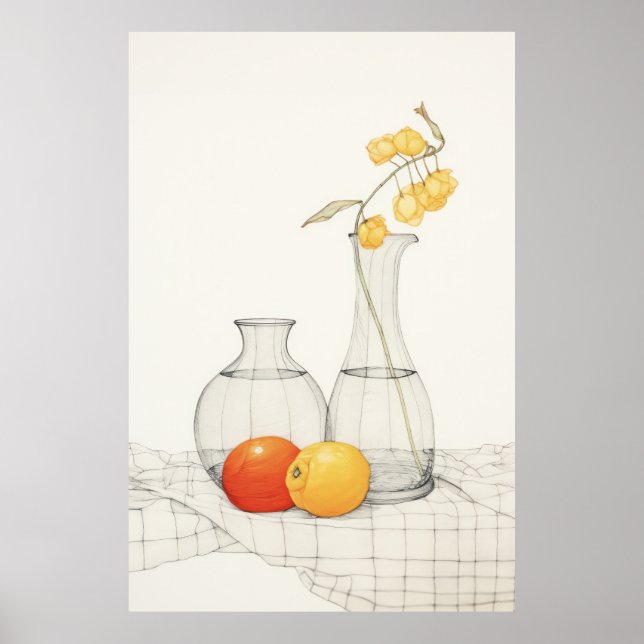 Póster Vida tranquila con flores y fruta (Frente)