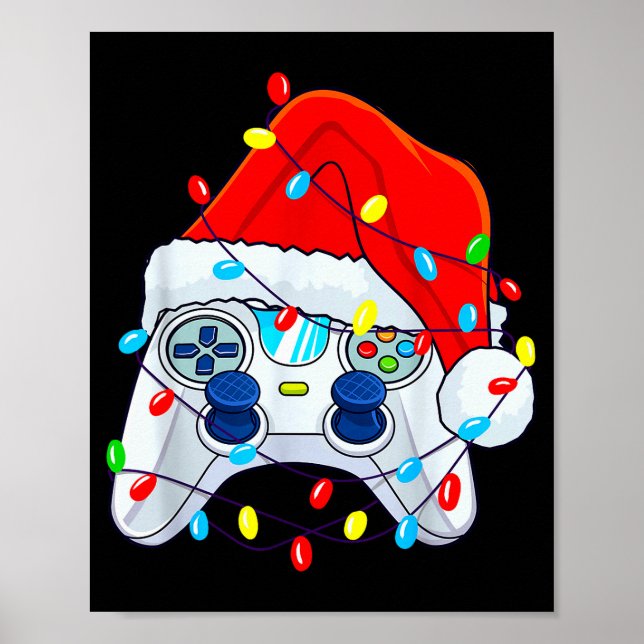 Póster Video Game Controller Christmas Santa Hat Gamer Bo (Frente)