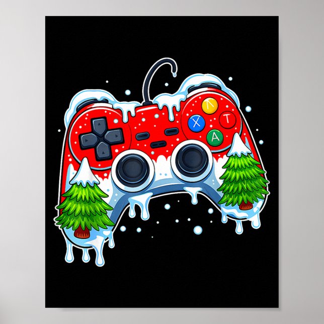 Póster Video Game Controller Christmas Santa Hat Gamer Bo (Frente)