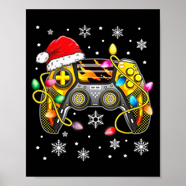 Póster Video Game Controller Christmas Santa Hat Gamer Bo (Frente)