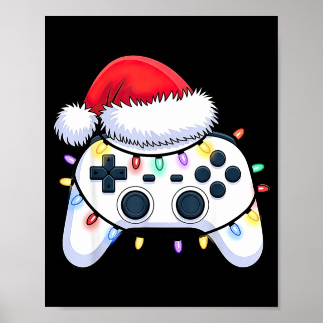 Póster Video Game Controller Christmas Santa Hat Gamer Bo (Frente)