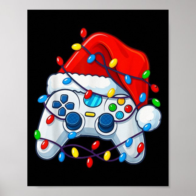 Póster Video Game Controller Christmas Santa Hat Gamer Fu (Frente)
