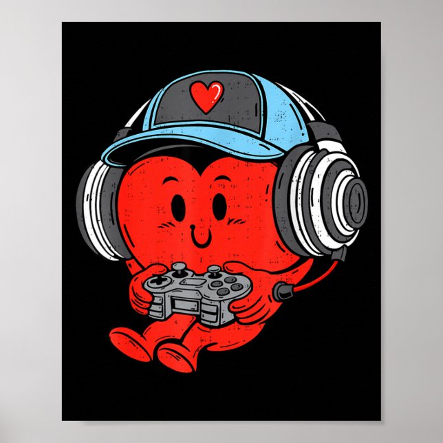 Póster Video Game Gamer Heart Valentines Day Gaming Boys  (Frente)