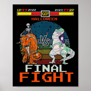 Póster Video Game Halloween T-rex Skeleton Mummy - Final
