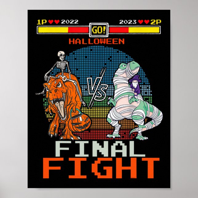Póster Video Game Halloween T-rex Skeleton Mummy - Final (Frente)