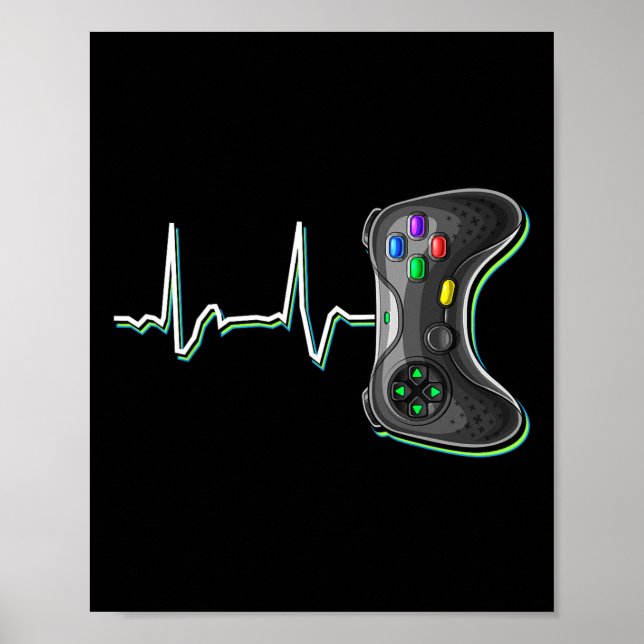 Póster Video Gamer Heartbeat Video Game Controller Gift K (Frente)