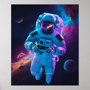 Póster Videojuego astronauta vibrante futurista
