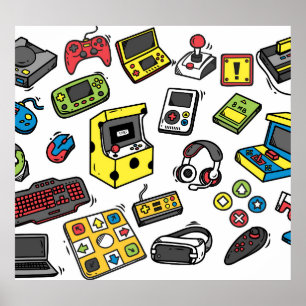 Póster Videojuego, conjunto de doodle