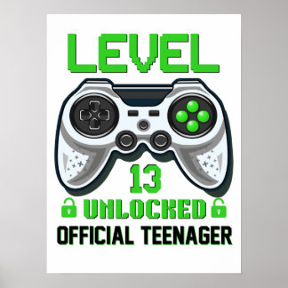 Póster videojuego de 13 años de nivel 13 desbloqueado