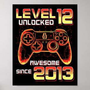 Póster Videojuego Desbloqueado Nivel 12 Fiesta Cumpleaños