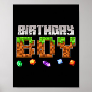 Póster Videojuego divertido de cumpleaños chico píxel jug