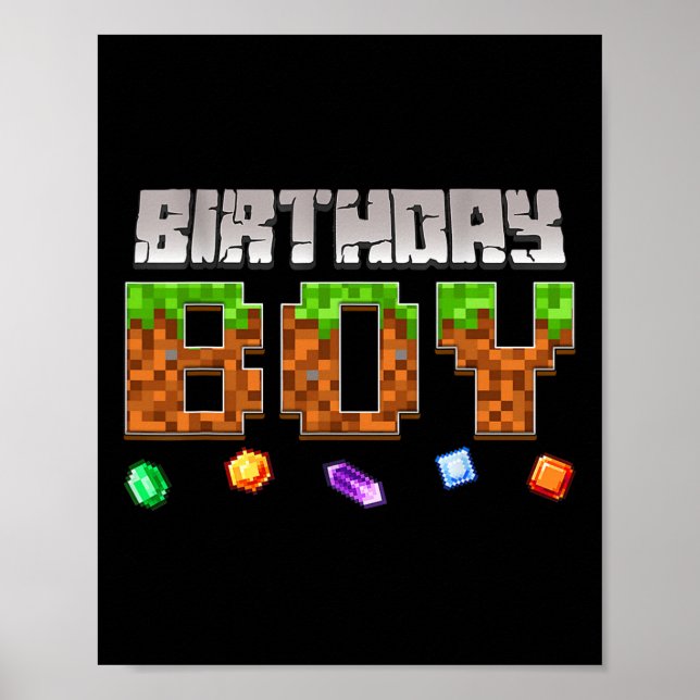 Póster Videojuego divertido de cumpleaños chico píxel jug (Frente)