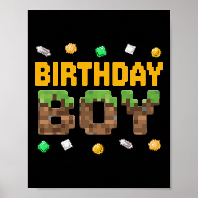 Póster Videojuego divertido de cumpleaños chico píxel núm (Frente)