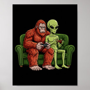 Póster Videojuegos de Bigfoot Alien Gaming Sasquatch Ovni