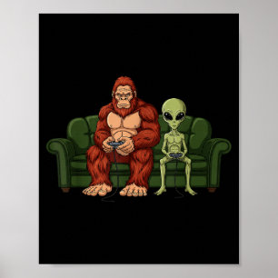 Póster Videojuegos de Bigfoot Alien Gaming Sasquatch Ovni