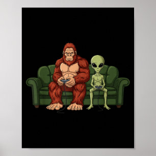 Póster Videojuegos de Bigfoot Alien Sasquatch Ovni Hombre