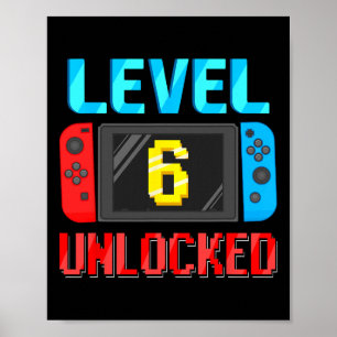 Póster Videojugador Cumpleaños Nivel 6 Desbloqueado Cumpl