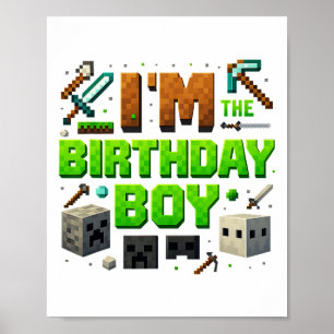 Póster Videojugador de fiesta Pixel número soy el cumplea