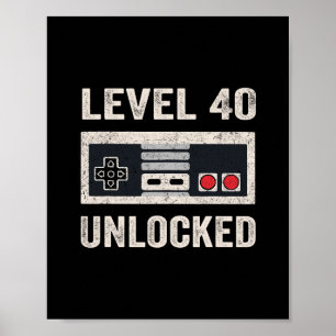 Póster Videojugador desbloquea nivel 40 regalo de cumplea
