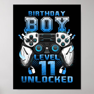 Póster Videojugador nivel 11 desbloqueado Cumpleaños de 1