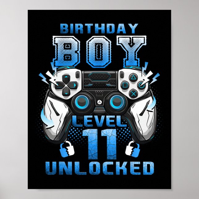 Póster Videojugador nivel 11 desbloqueado Cumpleaños de 1 (Frente)