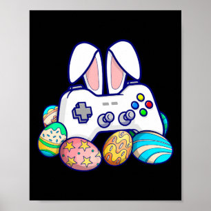 Póster Videojugadores niños cazando huevos con mando de v