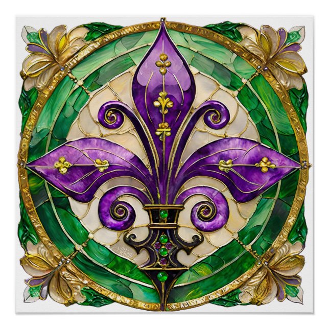 Póster Vidriera de Mardi Gras Fleur de lis (Anverso)